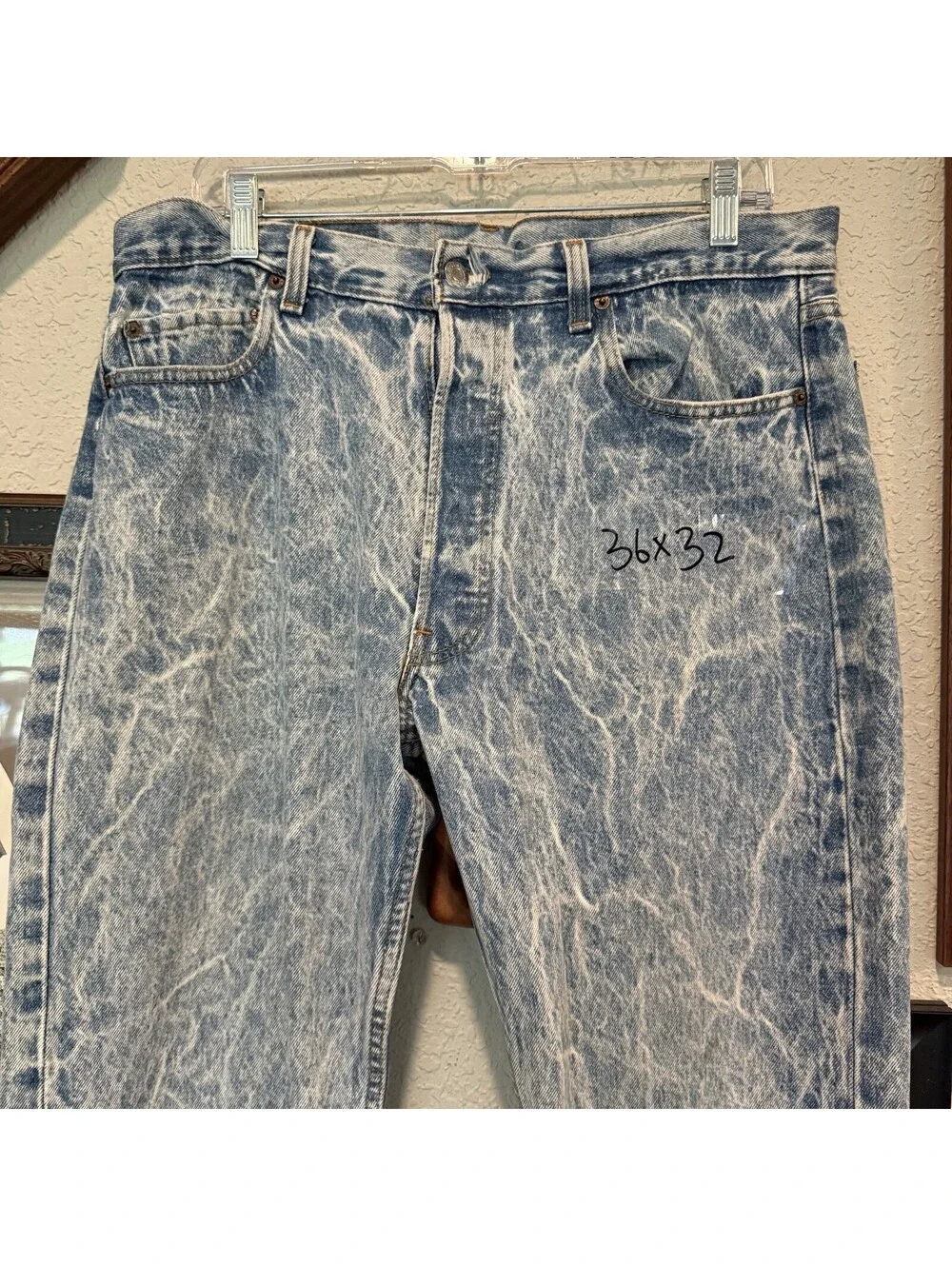 Vintage 80s RARE Acid Washed Levis 501 0109 STF Men’s 36x32 Blue Denim Jeans USA
